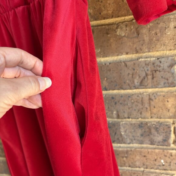 Vintage Anthony Richards Red Velvet Velour Scalloped V Neck Dress Pockets Sz 10 - Picture 4 of 8